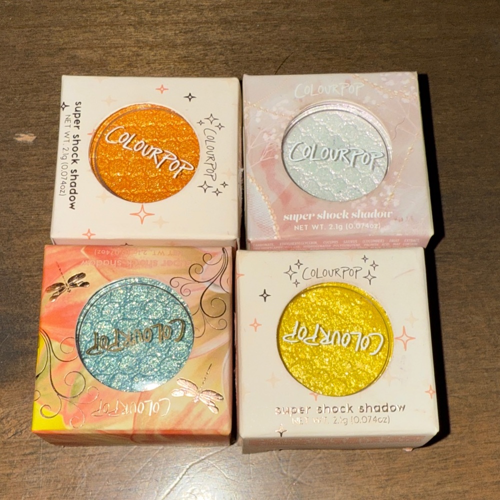 4 NWB ColourPop Super Shock Shadow Set - Orange, Blue, Yellow, Silver